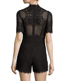 Heidi Lace Short-Sleeve Romper, Black