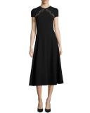 Delphine Studded-Yoke Midi Dress, Black