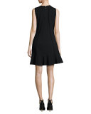 Diamond-Textured Sleeveless Fit & Flare Dress, Black