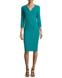 3/4-Sleeve Ruched Cocktail Dress, Verde Veronese