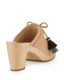 Hadley Leather Tassel Clog, Natural/Black