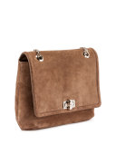 Happy Medium Suede Shoulder Bag, Dark Beige