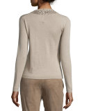 Embellished Jewel-Neck Cashmere Sweater, Oatmeal