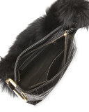 Finley Crocodile-Embossed Fur Shoulder Bag, Black