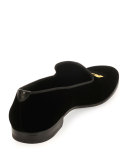 Manhattan Velvet Loafer with Gancini Embroidery, Black