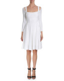 Textured-Wave Fit-&-Flare Dress, White