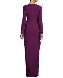 Long-Sleeve Draped Stretch Crepe Gown, Jezebel
