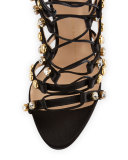 Coline Strappy Lace-Up 110mm Sandal, Black