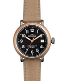 Runwell Rose Golden Coin Edge Watch with Leather Strap, 38mm