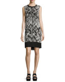 Basketweave-Print Popover Silk Dress