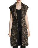 Noa Long Leopard-Jacquard Vest, Chocolate Multi