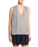 Shirred-Shoulder V-Neck Tank