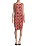 Sleeveless Floral Jacquard Sheath Dress, Multicolor