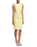 Sleeveless Jacquard Sheath Dress, Yellow/White