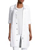 Stand-Collar Utility Jacket w/ Gold Snaps, White