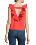Agathe Sleeveless Ruffle Crop Top, Red