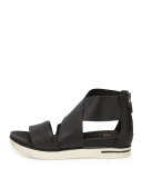 Sport Wide-Strap Leather Sandal, Black