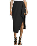 Asymmetric Draped Midi Skirt, Black