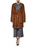 Narston Mink Fur Tie-Waist Coat, Copper