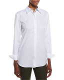 Brody Long-Sleeve Poplin Blouse, White