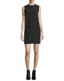 Sleeveless Crepe Shift Dress, Black/Ecru