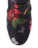 Pete Embroidered 95mm Bootie, Blue/Wine/Multi