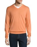 Cashmere-Silk V-Neck Sweater, Orange