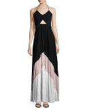 Fabi Pleated Maxi Dress W/Cutouts, Black