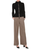 Pleated-Front Wide-Leg Pants, Mud