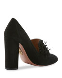 Wild Suede Fringe Loafer Pump, Black
