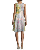 Sleeveless Printed Scoop-Neck Dress, Multi 