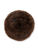 Structured Mink Fur Beret Hat, Brown