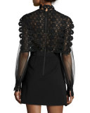 Long-Sleeve A-Line Mini Dress, Black