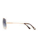 Cliff Shiny Aviator Sunglasses, Rose Gold