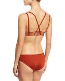 Jaydah Strappy Braided Bralette Swim Top, Metallic Orange 