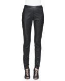 Side-Paneled Leather Leggings, Black