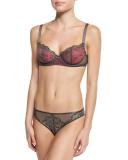Whisper Lace-Overlay Demi Bra, Dark Gray/Cosmo Pink