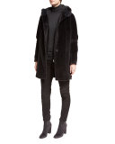 Striped Hooded Bomber Jacket, Caviar Black