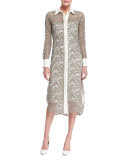 Long-Sleeve Lace Shirtdress, Nickel/Ivory
