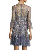 Embellished Dragonfly Garden Mini Dress, Slate Blue