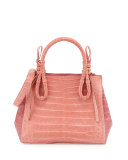 Crocodile Medium Knotted Top-Handle Bag, Rose/Pink