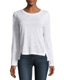 Pintuck Long-Sleeve Linen Tee, Blanc