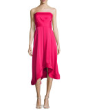 Strapless Asymmetric Crepe Cocktail Dress, Magenta