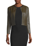 Stanta Zip-Front Cropped Leather Jacket, Peat