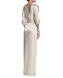 Liquid Satin Cowl-Neck Blouse, Champagne