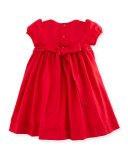 Cap-Sleeve Smocked Twill Dress, Red, Size 5-6X