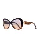Two-Tone Leopard-Print Butterfly Sunglasses, Blue