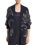 Piuma Floral Beaded Cardigan, Navy