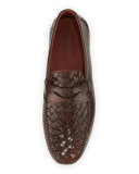 Woven Leather Penny Driver, Brown