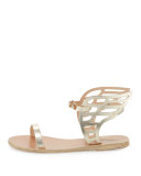 Ikaria Leather Wing Flat Sandal, Gold